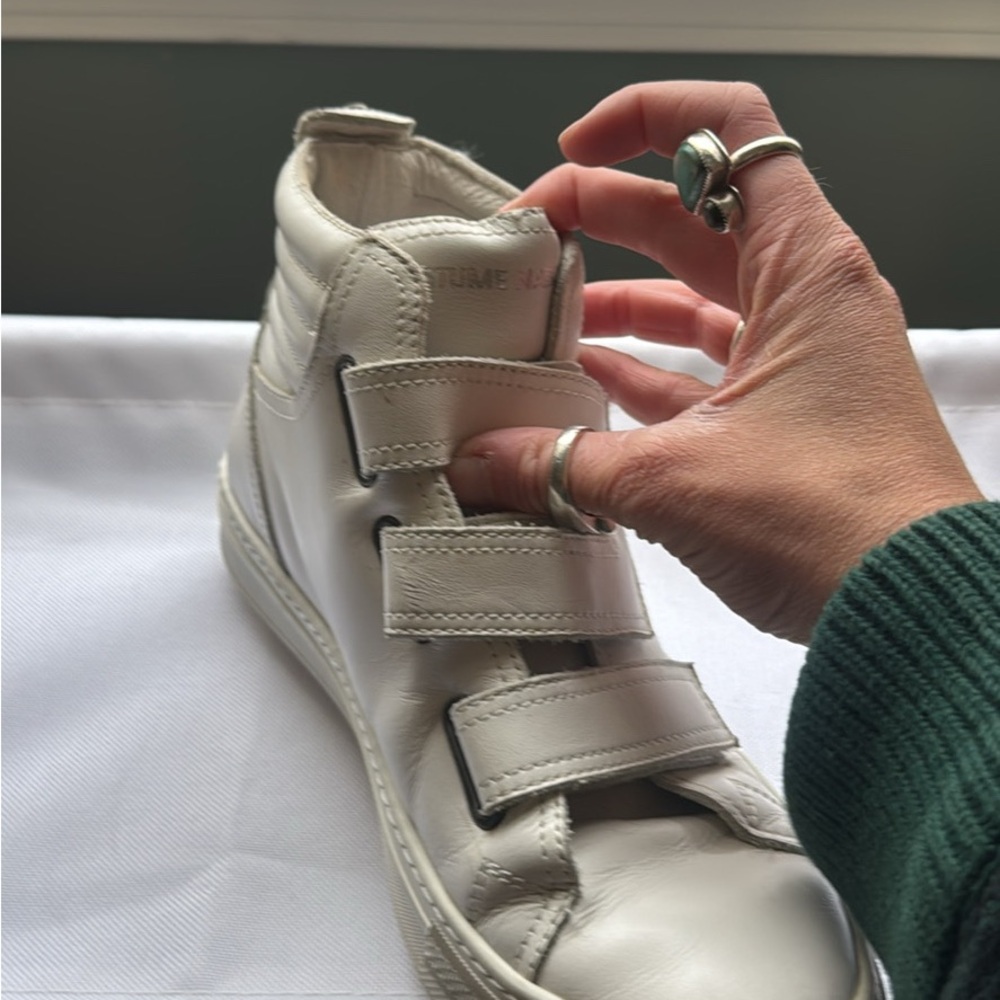 White Velcro High-Top Sneakers